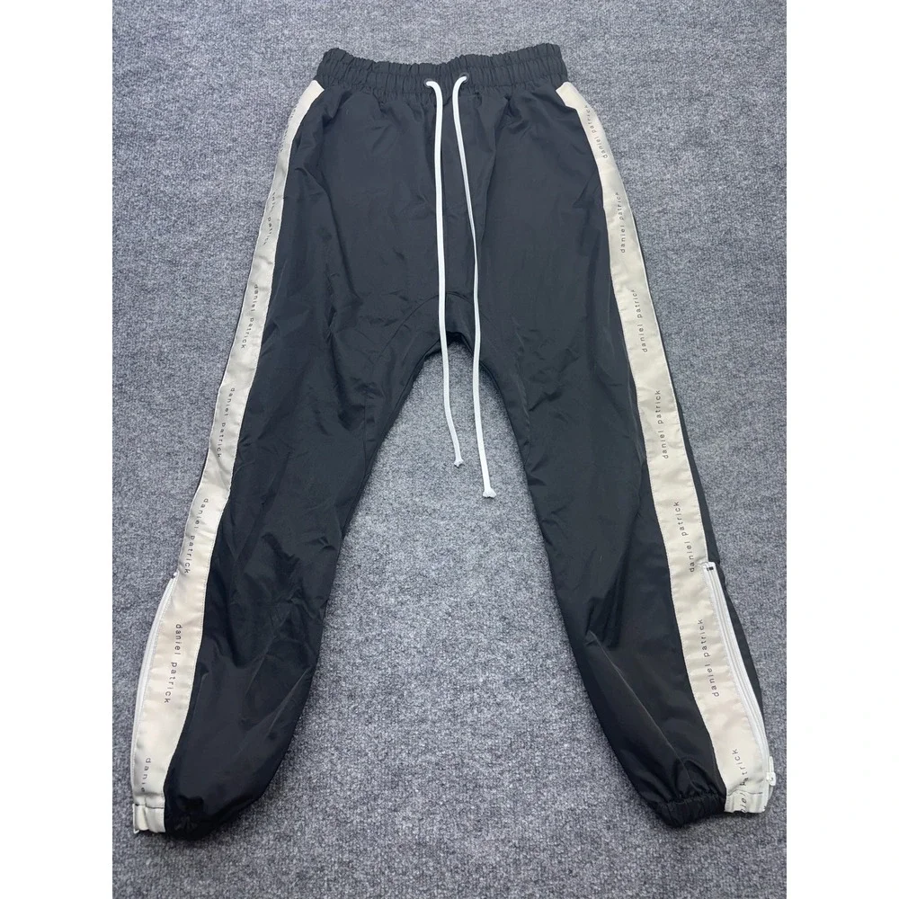 Daniel Patrick Mens Small Black Cream Logo Side Stripe Ankle Zip Track Pants Top